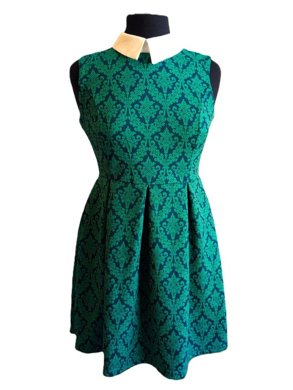 2/$50 Mela Loves London Green Baroque Damask Sleeveless Dress | Size 8